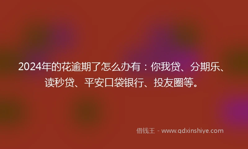 2024年的花逾期了怎么办有：你我贷、分期乐、读秒贷、平安口袋银行、投友圈等。