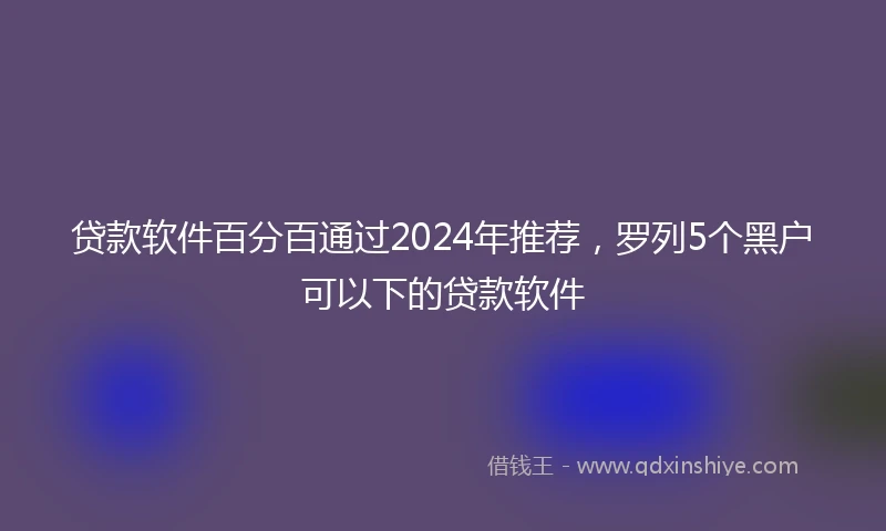 贷款软件百分百通过2024年推荐，罗列5个黑户可以下的贷款软件