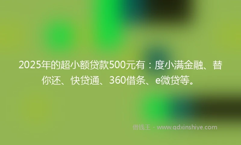 2025年的超小额贷款500元有:度小满金融、替你还、快贷通、360借条、e微贷等。