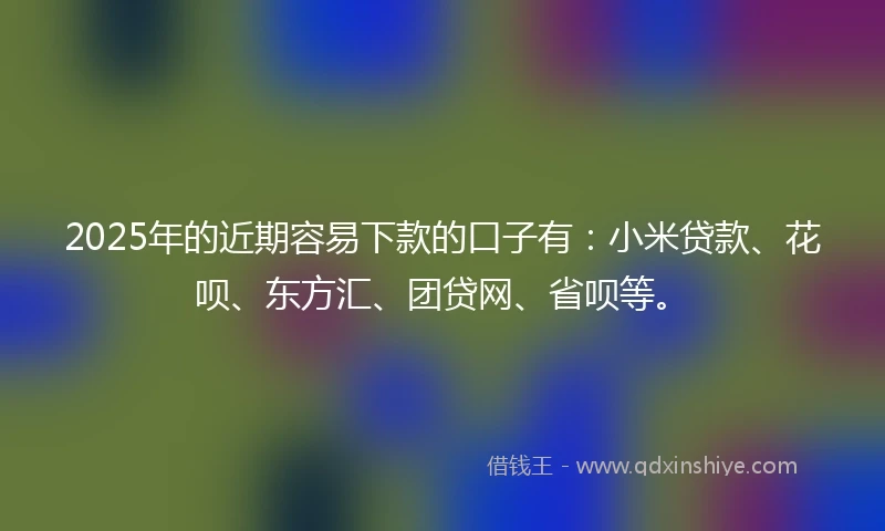 2025年的近期容易下款的口子有：小米贷款、花呗、东方汇、团贷网、省呗等。