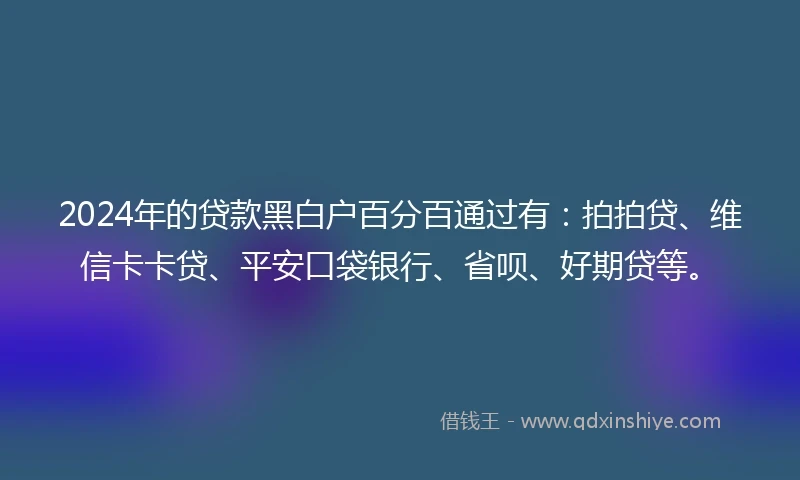 2024年的贷款黑白户百分百通过有：拍拍贷、维信卡卡贷、平安口袋银行、省呗、好期贷等。