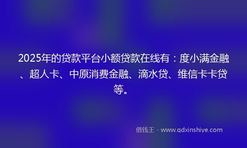 2025年的贷款平台小额贷款在线有：度小满金融、超人卡、中原消费金融、滴水贷、维信卡卡贷等。