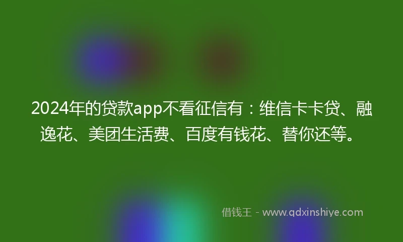 2024年的贷款app不看征信有：维信卡卡贷、融逸花、美团生活费、百度有钱花、替你还等。