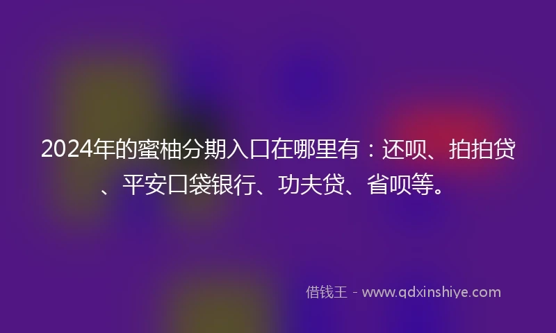 2024年的蜜柚分期入口在哪里有：还呗、拍拍贷、平安口袋银行、功夫贷、省呗等。