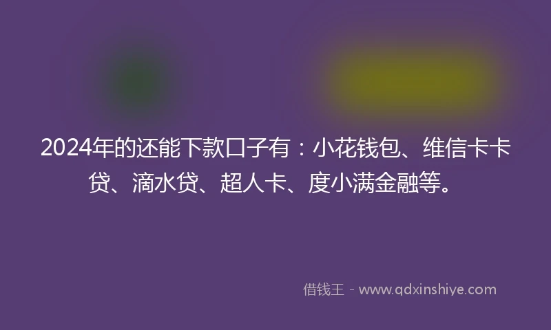 2024年的还能下款口子有：小花钱包、维信卡卡贷、滴水贷、超人卡、度小满金融等。