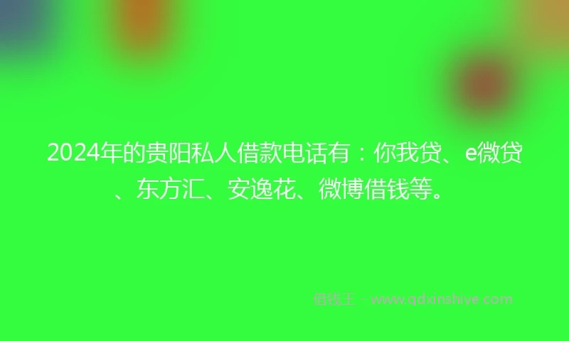 2024年的贵阳私人借款电话有：你我贷、e微贷、东方汇、安逸花、微博借钱等。