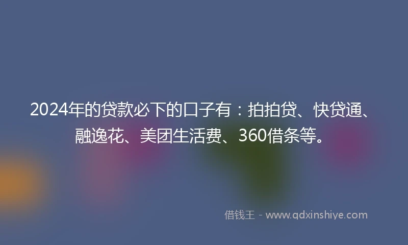 2024年的贷款必下的口子有：拍拍贷、快贷通、融逸花、美团生活费、360借条等。