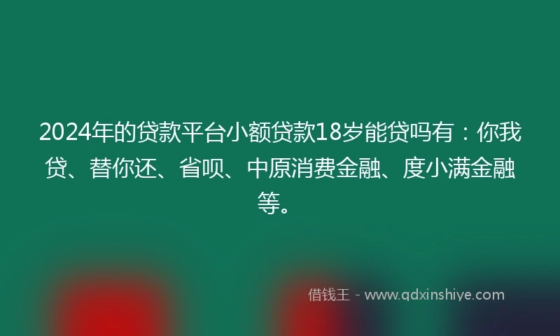 2024年的贷款平台小额贷款18岁能贷吗有：你我贷、替你还、省呗、中原消费金融、度小满金融等。
