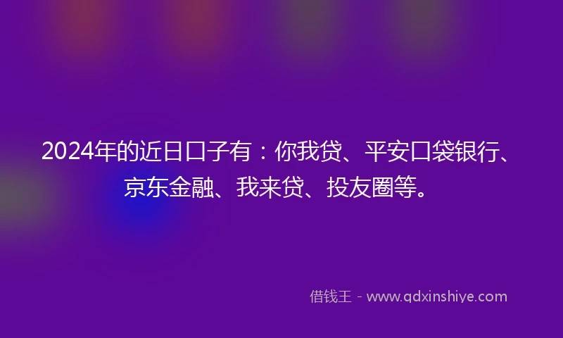 2024年的近日口子有：你我贷、平安口袋银行、京东金融、我来贷、投友圈等。