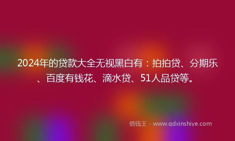2024年的贷款大全无视黑白有：拍拍贷、分期乐、百度有钱花、滴水贷、51人品贷等。