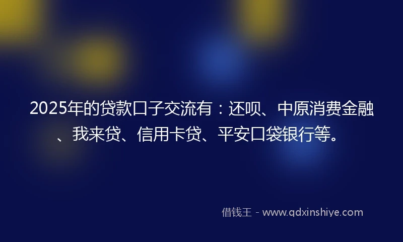 2025年的贷款口子交流有：还呗、中原消费金融、我来贷、信用卡贷、平安口袋银行等。
