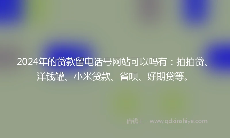 2024年的贷款留电话号网站可以吗有:拍拍贷、洋钱罐、小米贷款、省呗、好期贷等。