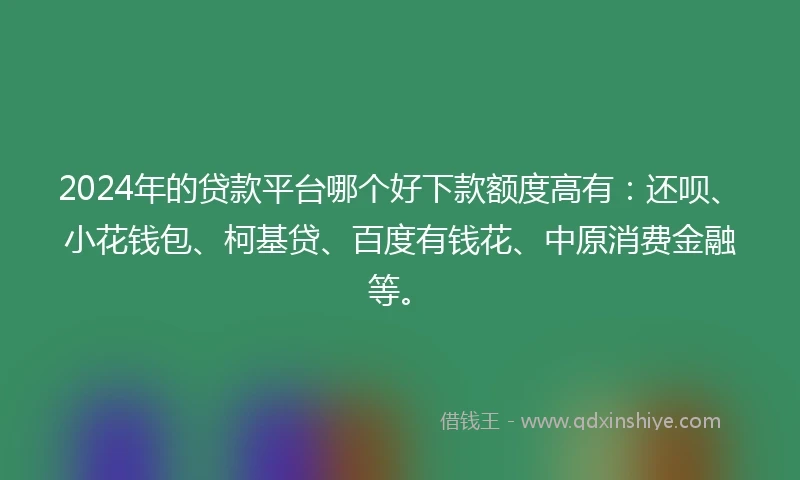2024年的贷款平台哪个好下款额度高有：还呗、小花钱包、柯基贷、百度有钱花、中原消费金融等。