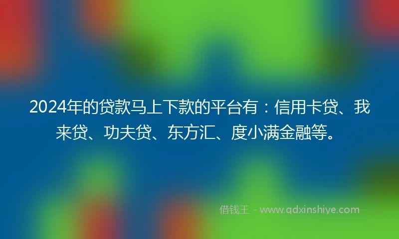 2024年的贷款马上下款的平台有：信用卡贷、我来贷、功夫贷、东方汇、度小满金融等。