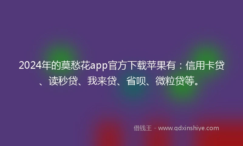 2024年的莫愁花app官方下载苹果有：信用卡贷、读秒贷、我来贷、省呗、微粒贷等。