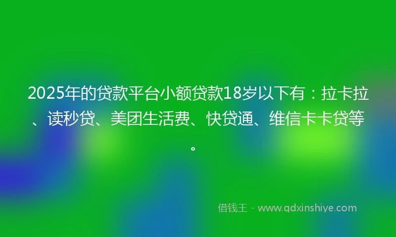 2025年的贷款平台小额贷款18岁以下有：拉卡拉、读秒贷、美团生活费、快贷通、维信卡卡贷等。