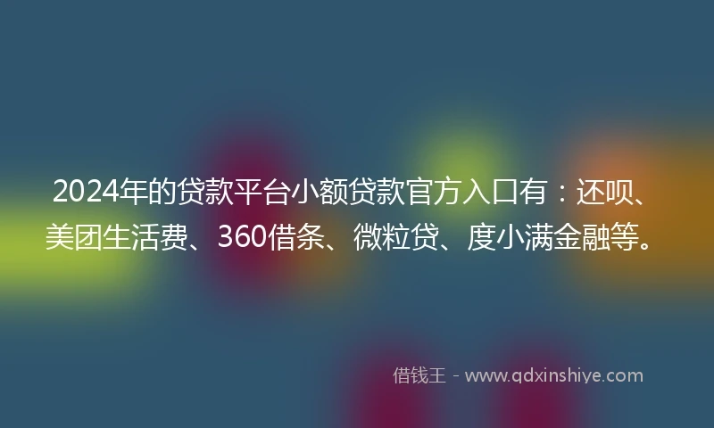 2024年的贷款平台小额贷款官方入口有：还呗、美团生活费、360借条、微粒贷、度小满金融等。