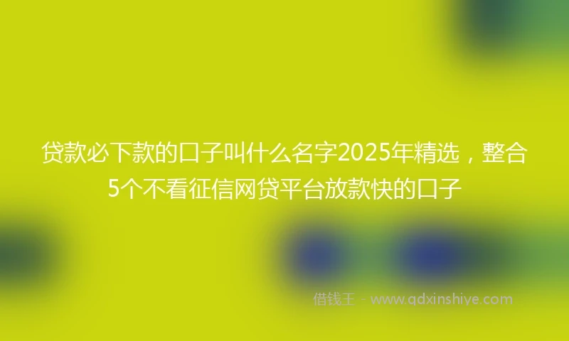 贷款必下款的口子叫什么名字2025年精选,整合5个不看征信网贷平台放款快的口子