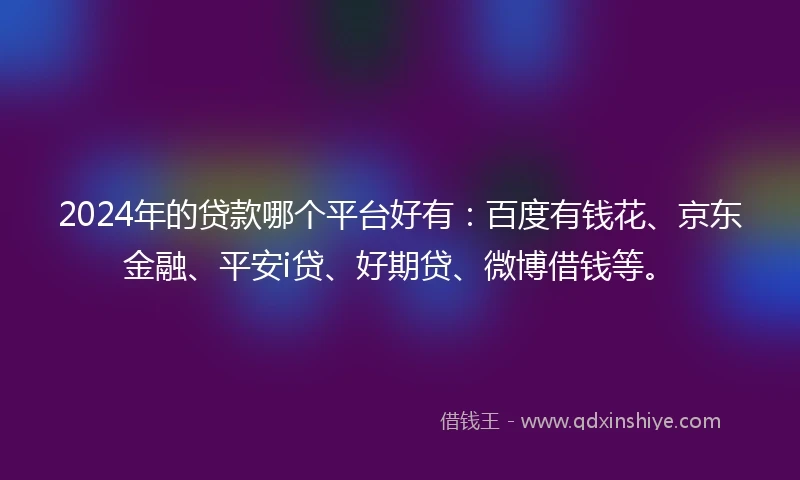 2024年的贷款哪个平台好有：百度有钱花、京东金融、平安i贷、好期贷、微博借钱等。