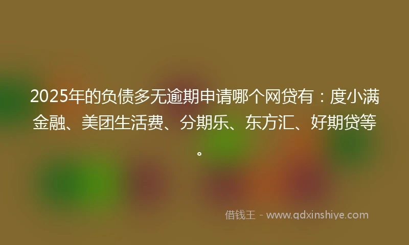 2025年的负债多无逾期申请哪个网贷有：度小满金融、美团生活费、分期乐、东方汇、好期贷等。