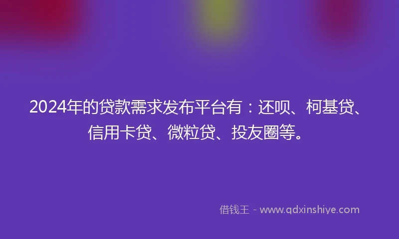 2024年的贷款需求发布平台有：还呗、柯基贷、信用卡贷、微粒贷、投友圈等。