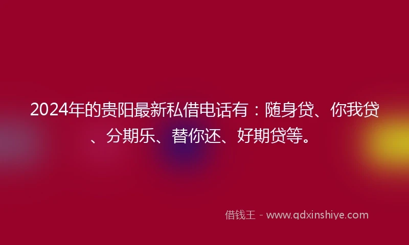 2024年的贵阳最新私借电话有：随身贷、你我贷、分期乐、替你还、好期贷等。
