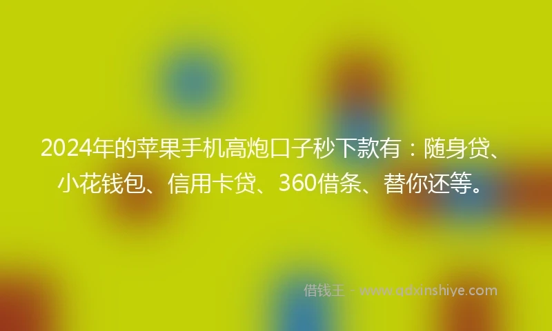 2024年的苹果手机高炮口子秒下款有：随身贷、小花钱包、信用卡贷、360借条、替你还等。