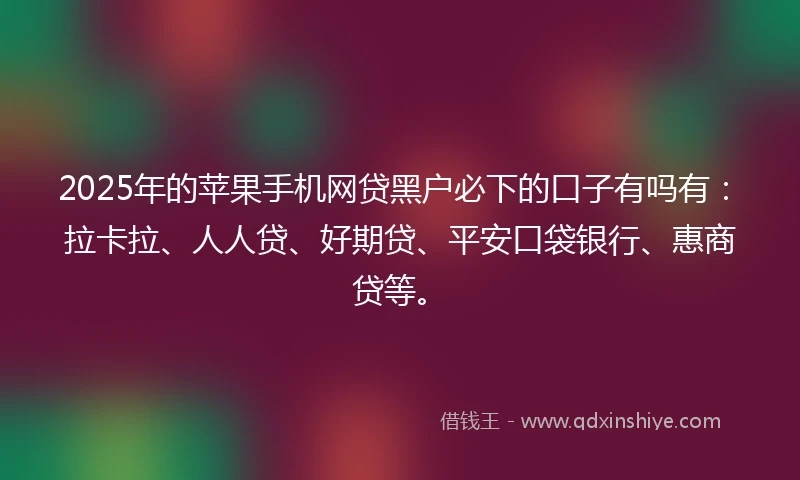 2025年的苹果手机网贷黑户必下的口子有吗有：拉卡拉、人人贷、好期贷、平安口袋银行、惠商贷等。