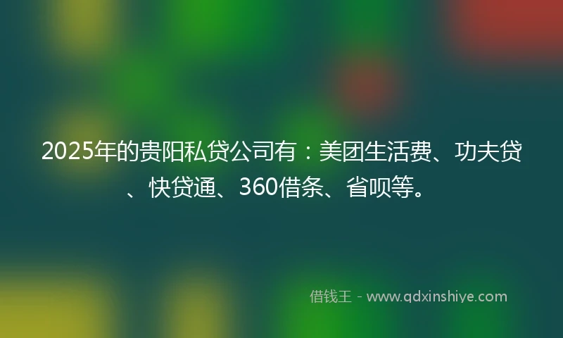 2025年的贵阳私贷公司有：美团生活费、功夫贷、快贷通、360借条、省呗等。