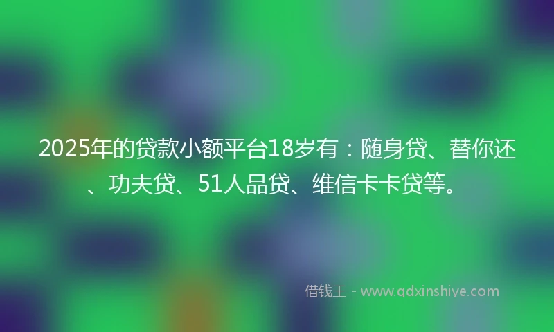 2025年的贷款小额平台18岁有：随身贷、替你还、功夫贷、51人品贷、维信卡卡贷等。