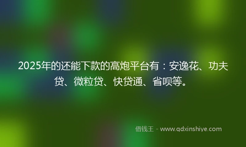 2025年的还能下款的高炮平台有：安逸花、功夫贷、微粒贷、快贷通、省呗等。