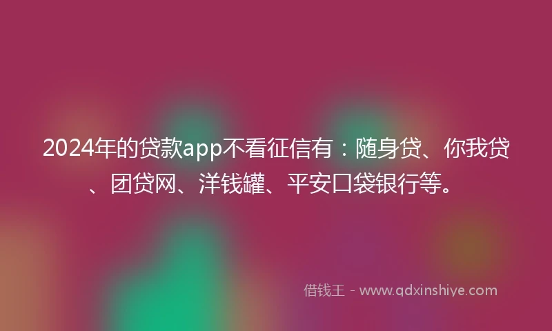 2024年的贷款app不看征信有：随身贷、你我贷、团贷网、洋钱罐、平安口袋银行等。