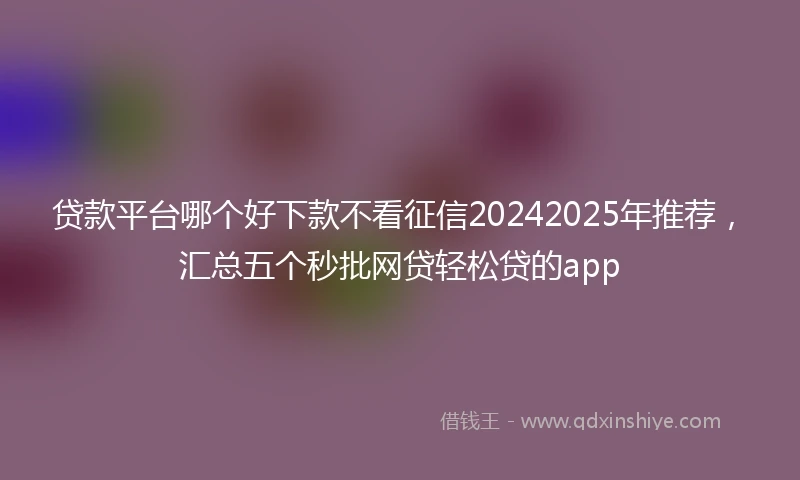 贷款平台哪个好下款不看征信20242025年推荐，汇总五个秒批网贷轻松贷的app