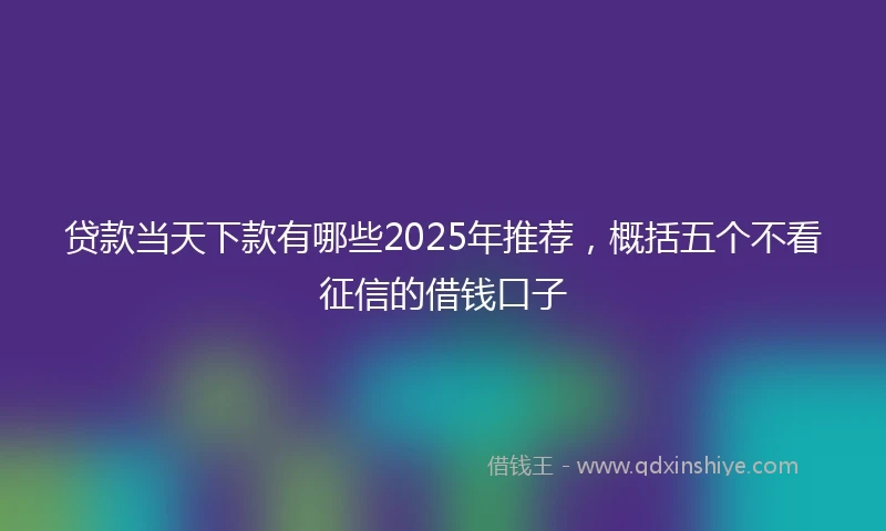 贷款当天下款有哪些2025年推荐，概括五个不看征信的借钱口子