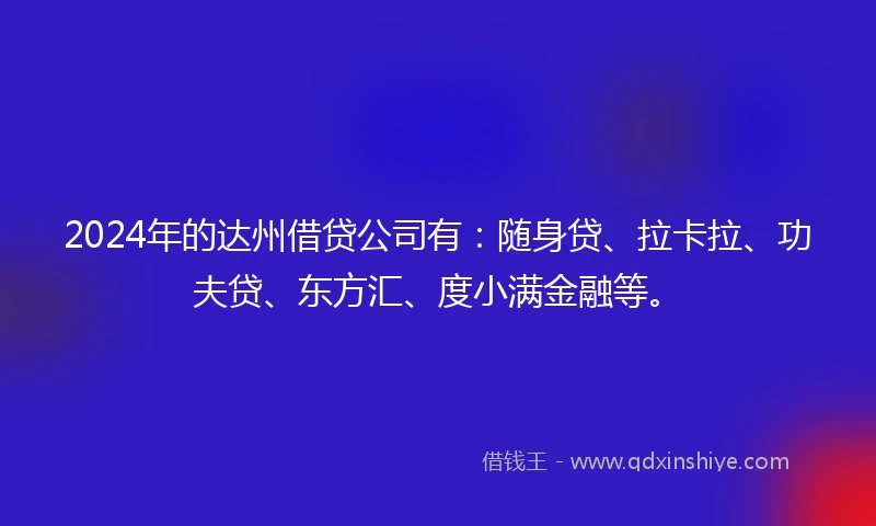 2024年的达州借贷公司有：随身贷、拉卡拉、功夫贷、东方汇、度小满金融等。