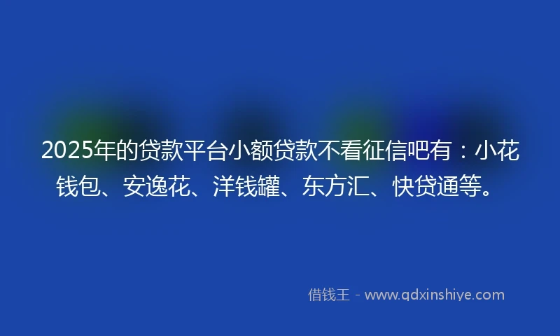2025年的贷款平台小额贷款不看征信吧有：小花钱包、安逸花、洋钱罐、东方汇、快贷通等。