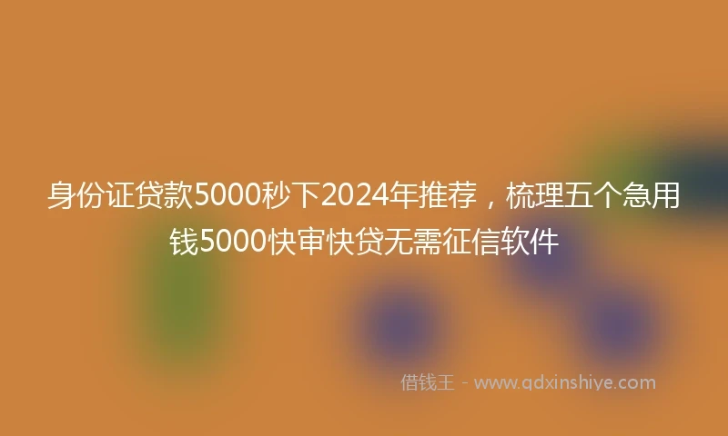 身份证贷款5000秒下2024年推荐，梳理五个急用钱5000快审快贷无需征信软件