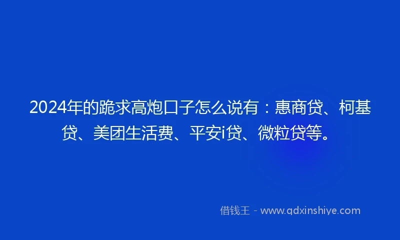 2024年的跪求高炮口子怎么说有:惠商贷、柯基贷、美团生活费、平安i贷、微粒贷等。