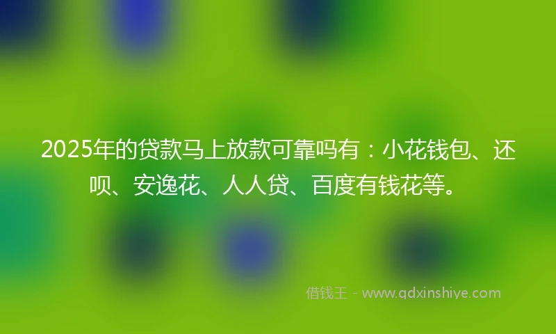 2025年的贷款马上放款可靠吗有：小花钱包、还呗、安逸花、人人贷、百度有钱花等。