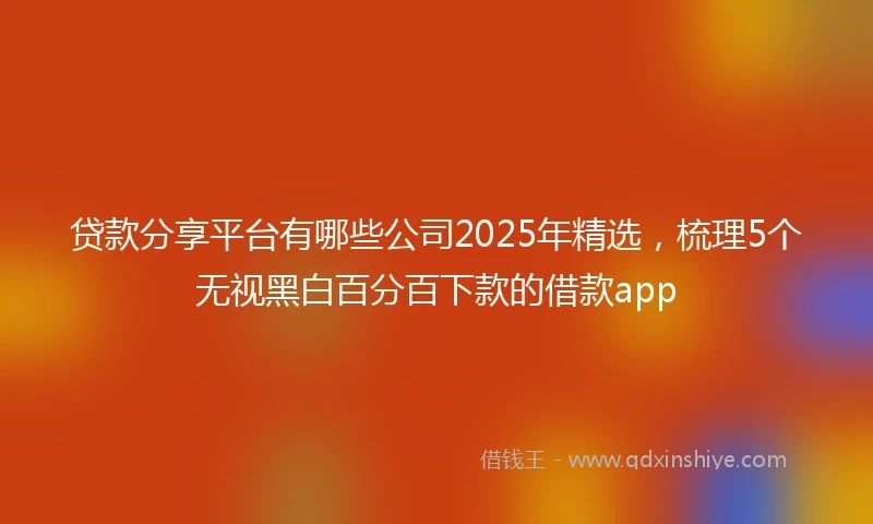 贷款分享平台有哪些公司2025年精选，梳理5个无视黑白百分百下款的借款app