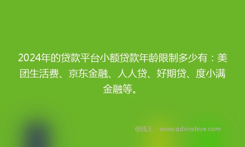 2024年的贷款平台小额贷款年龄限制多少有：美团生活费、京东金融、人人贷、好期贷、度小满金融等。