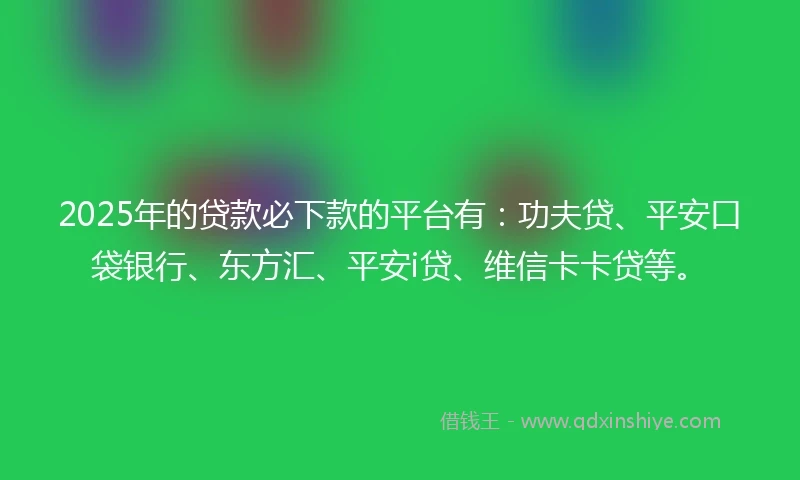 2025年的贷款必下款的平台有:功夫贷、平安口袋银行、东方汇、平安i贷、维信卡卡贷等。