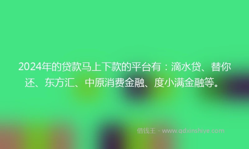 2024年的贷款马上下款的平台有：滴水贷、替你还、东方汇、中原消费金融、度小满金融等。