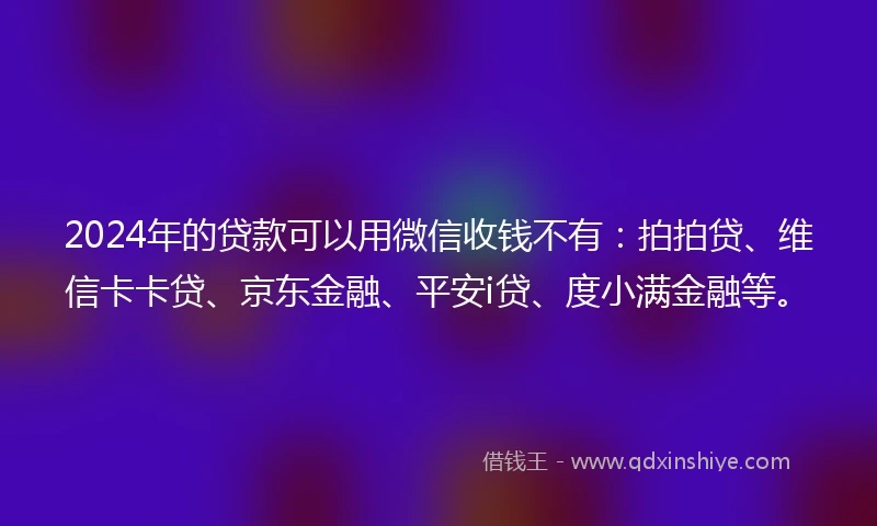2024年的贷款可以用微信收钱不有：拍拍贷、维信卡卡贷、京东金融、平安i贷、度小满金融等。