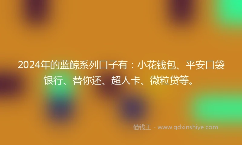 2024年的蓝鲸系列口子有：小花钱包、平安口袋银行、替你还、超人卡、微粒贷等。