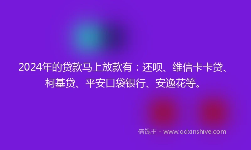 2024年的贷款马上放款有：还呗、维信卡卡贷、柯基贷、平安口袋银行、安逸花等。
