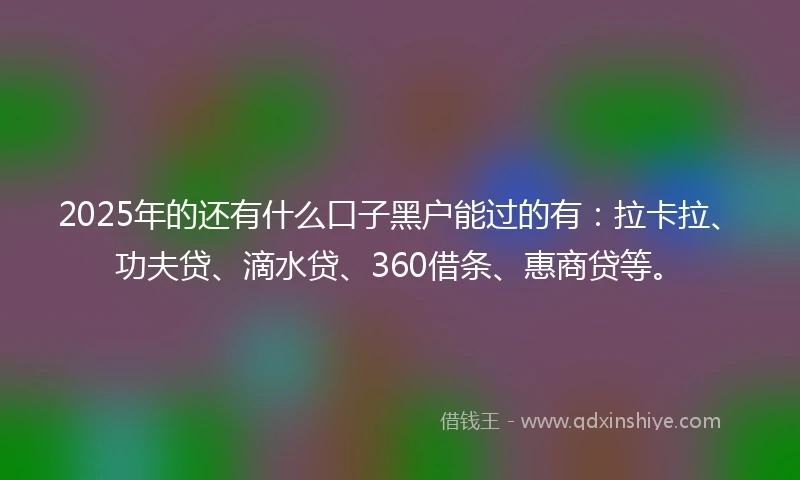 2025年的还有什么口子黑户能过的有：拉卡拉、功夫贷、滴水贷、360借条、惠商贷等。