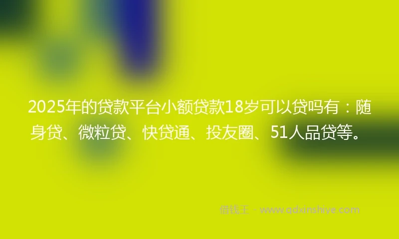 2025年的贷款平台小额贷款18岁可以贷吗有：随身贷、微粒贷、快贷通、投友圈、51人品贷等。