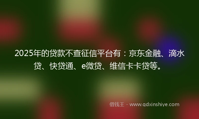 2025年的贷款不查征信平台有：京东金融、滴水贷、快贷通、e微贷、维信卡卡贷等。