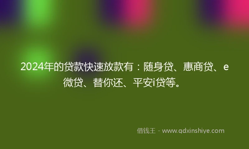 2024年的贷款快速放款有:随身贷、惠商贷、e微贷、替你还、平安i贷等。